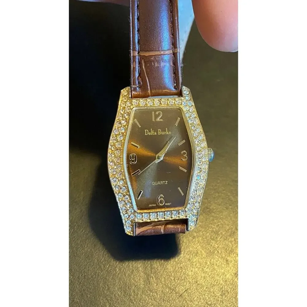 Women's Delta Burke Watch, Gold Tone and Crystal Case with Brown Band
